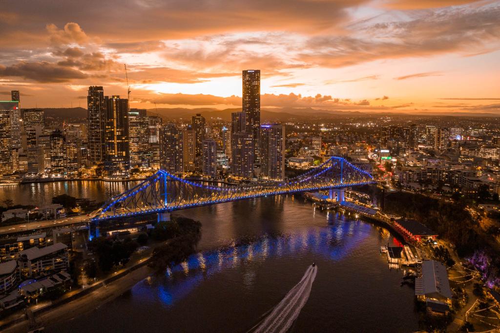 Drone aerial photography captured at Story Bridge Climb in Brisbane